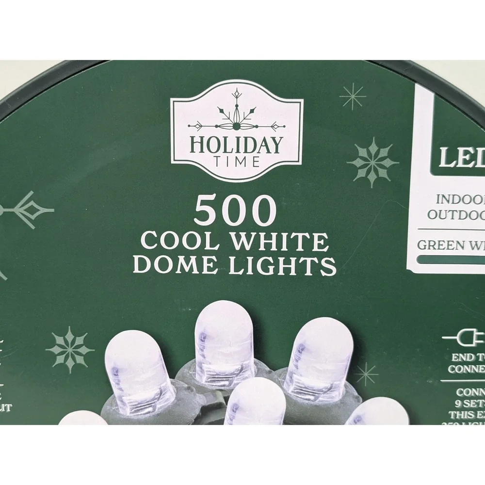 NEW Holiday Time 500-Count Cool White LED Dome Christmas Lights GREEN WIRE